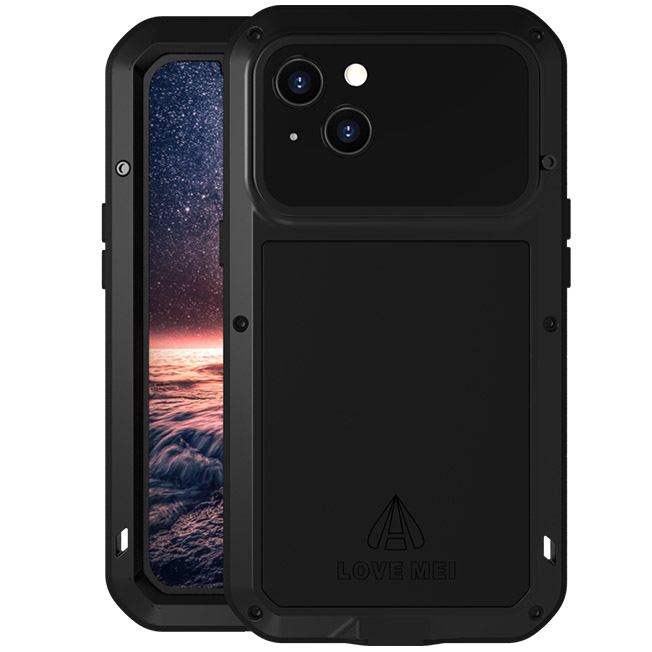  Etui pancerne + szkło LOVE MEI iPhone 13, czarne 